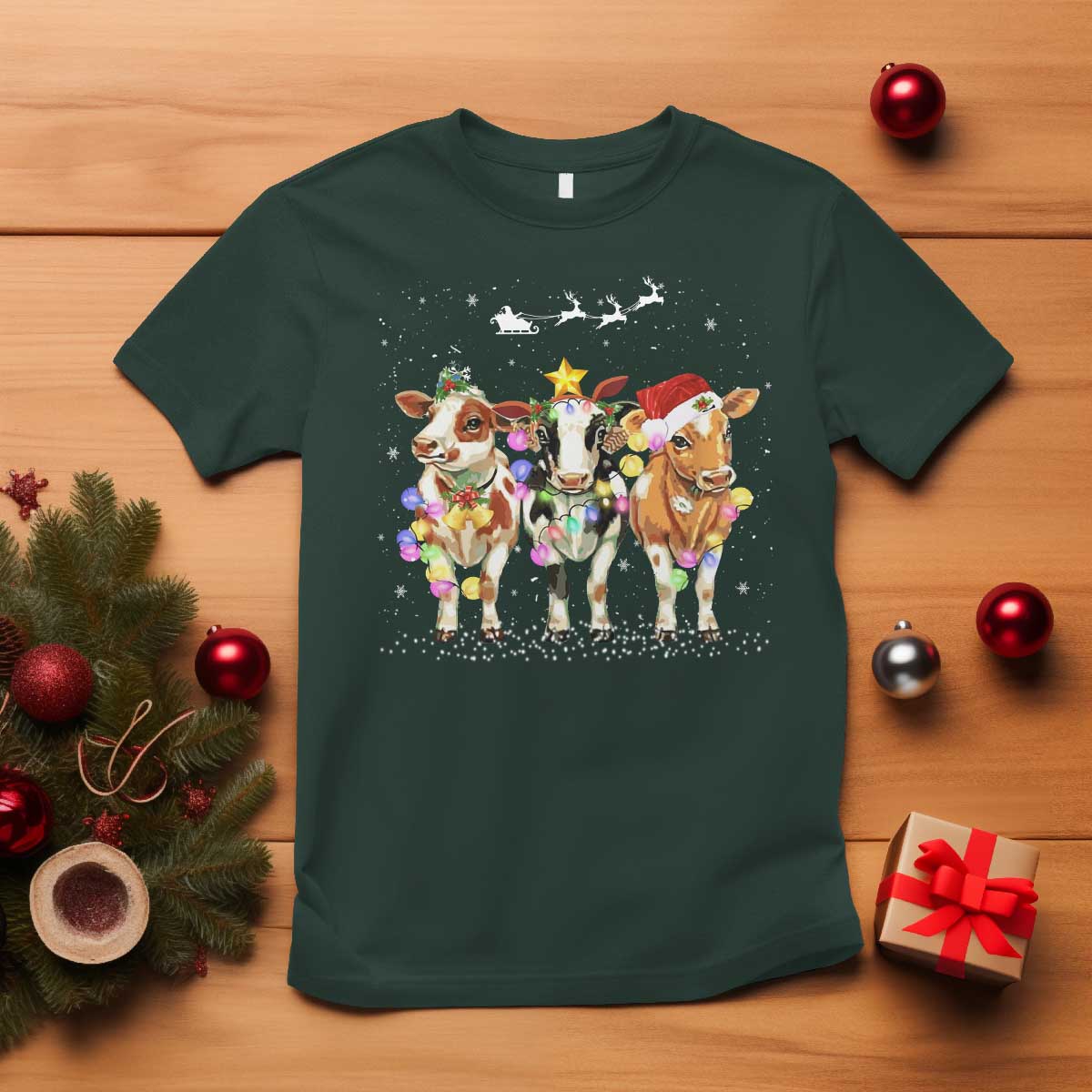 Christmas Cow T Shirt Cow Lover Xmas Gifts - Wonder Print Shop