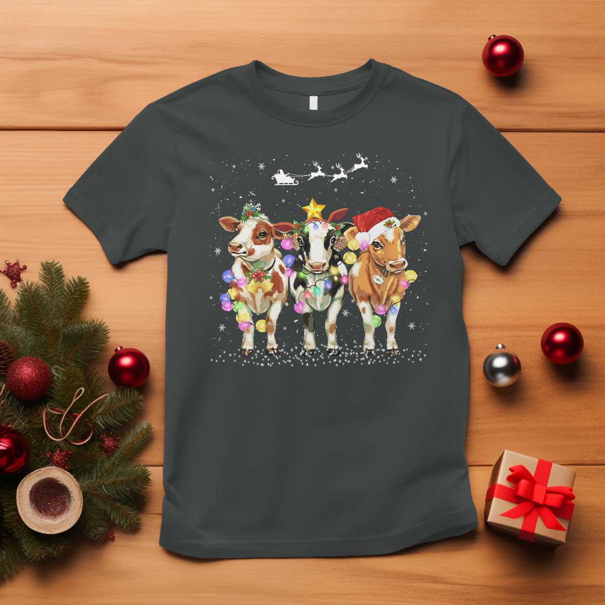 Christmas Cow T Shirt Cow Lover Xmas Gifts - Wonder Print Shop