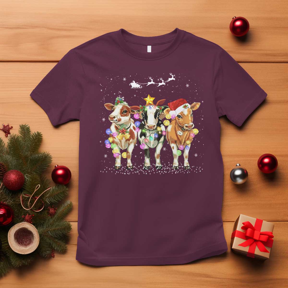 Christmas Cow T Shirt Cow Lover Xmas Gifts - Wonder Print Shop