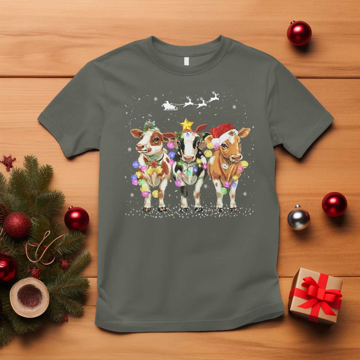 Christmas Cow T Shirt Cow Lover Xmas Gifts - Wonder Print Shop