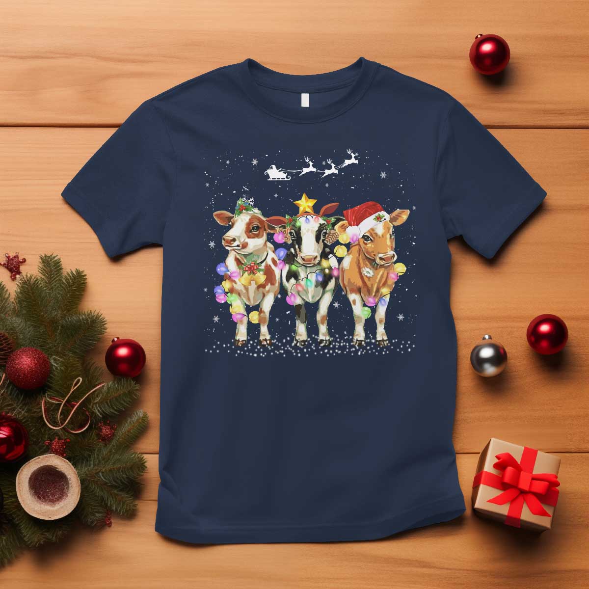 Christmas Cow T Shirt Cow Lover Xmas Gifts - Wonder Print Shop
