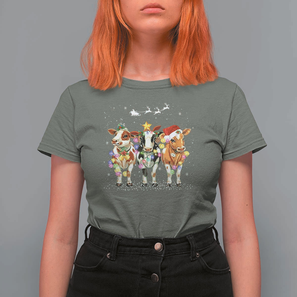 Christmas Cow T Shirt For Women Cow Lover Xmas Gifts - Wonder Print Shop