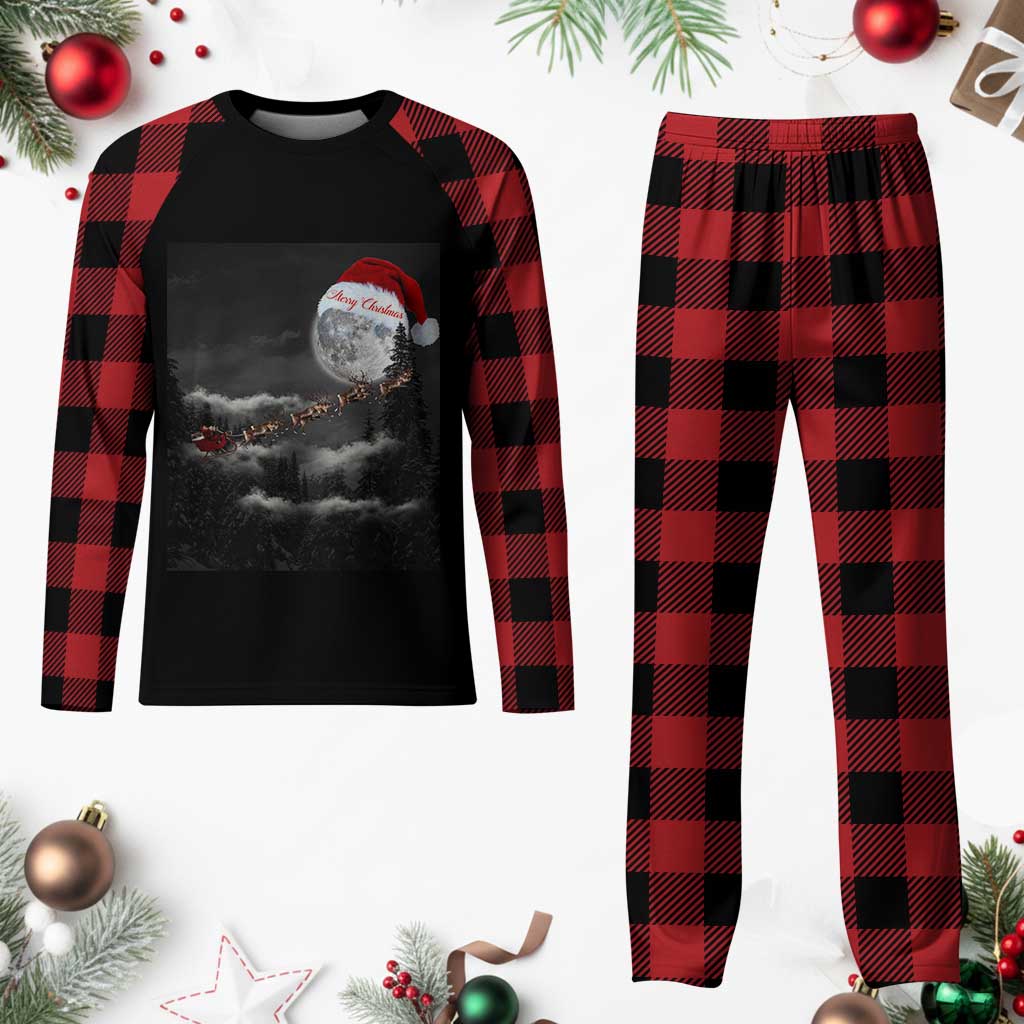 Merry Xmas Plaid Pajama Set Santa To The Moon - Wonder Print Shop