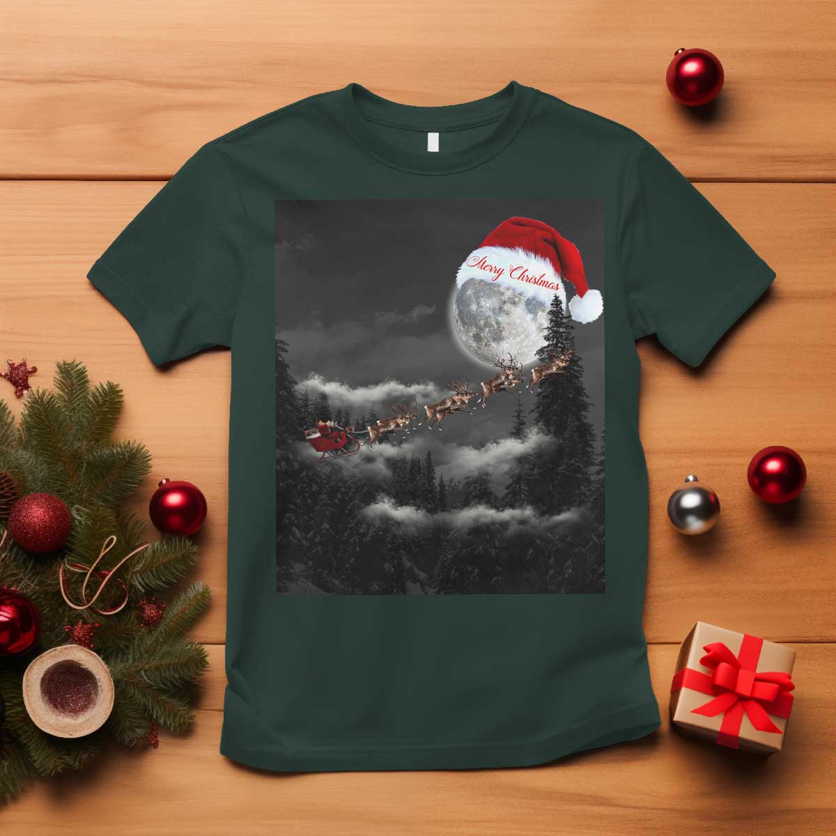 Merry Christmas T Shirt Santa To The Moon - Wonder Print Shop