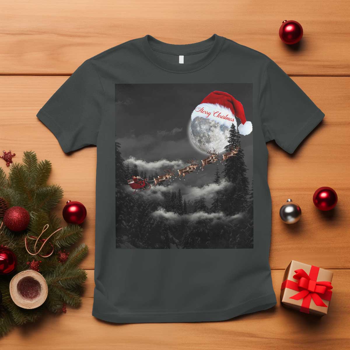 Merry Christmas T Shirt Santa To The Moon - Wonder Print Shop