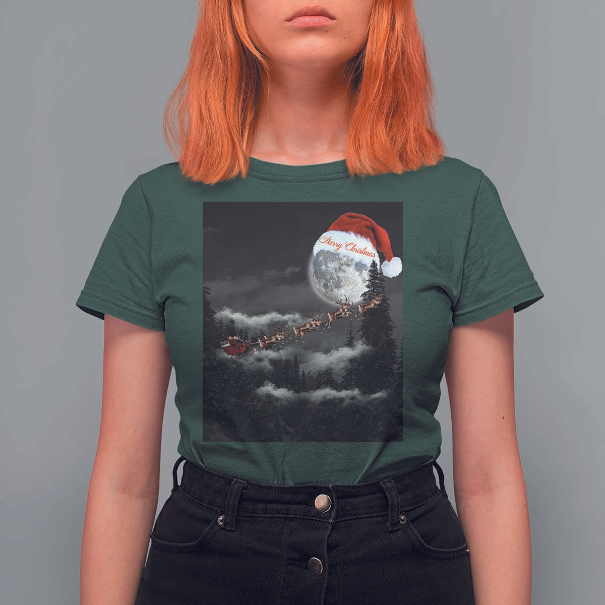 Merry Christmas T Shirt For Women Santa To The Moon - Wonder Print Shop