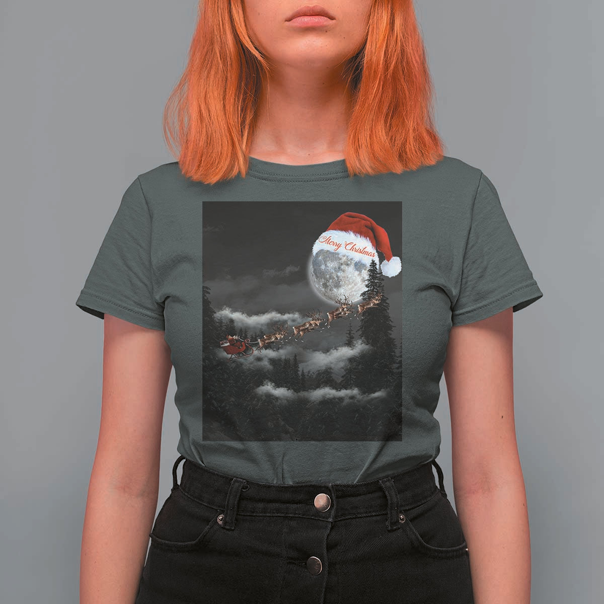 Merry Christmas T Shirt For Women Santa To The Moon - Wonder Print Shop