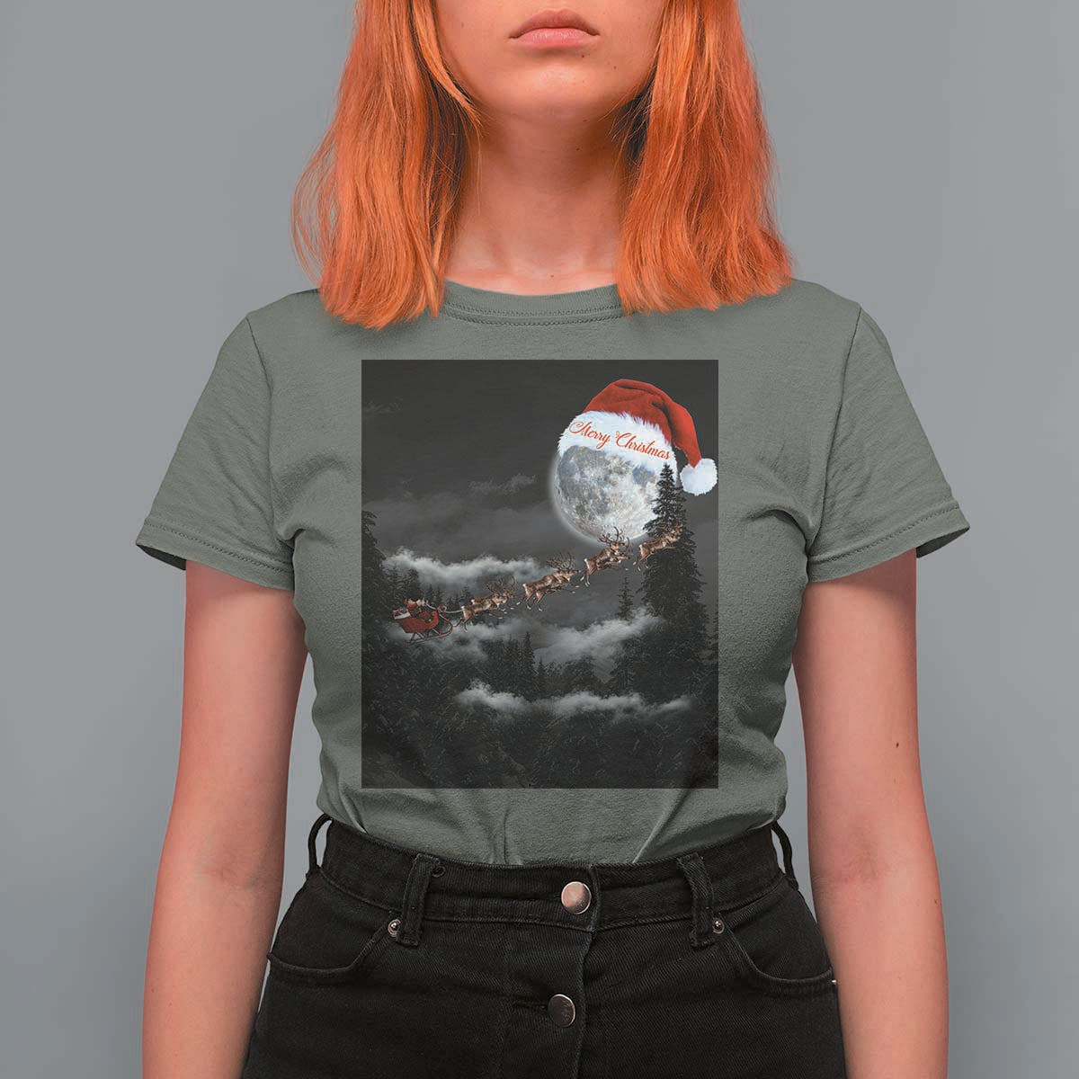 Merry Christmas T Shirt For Women Santa To The Moon - Wonder Print Shop
