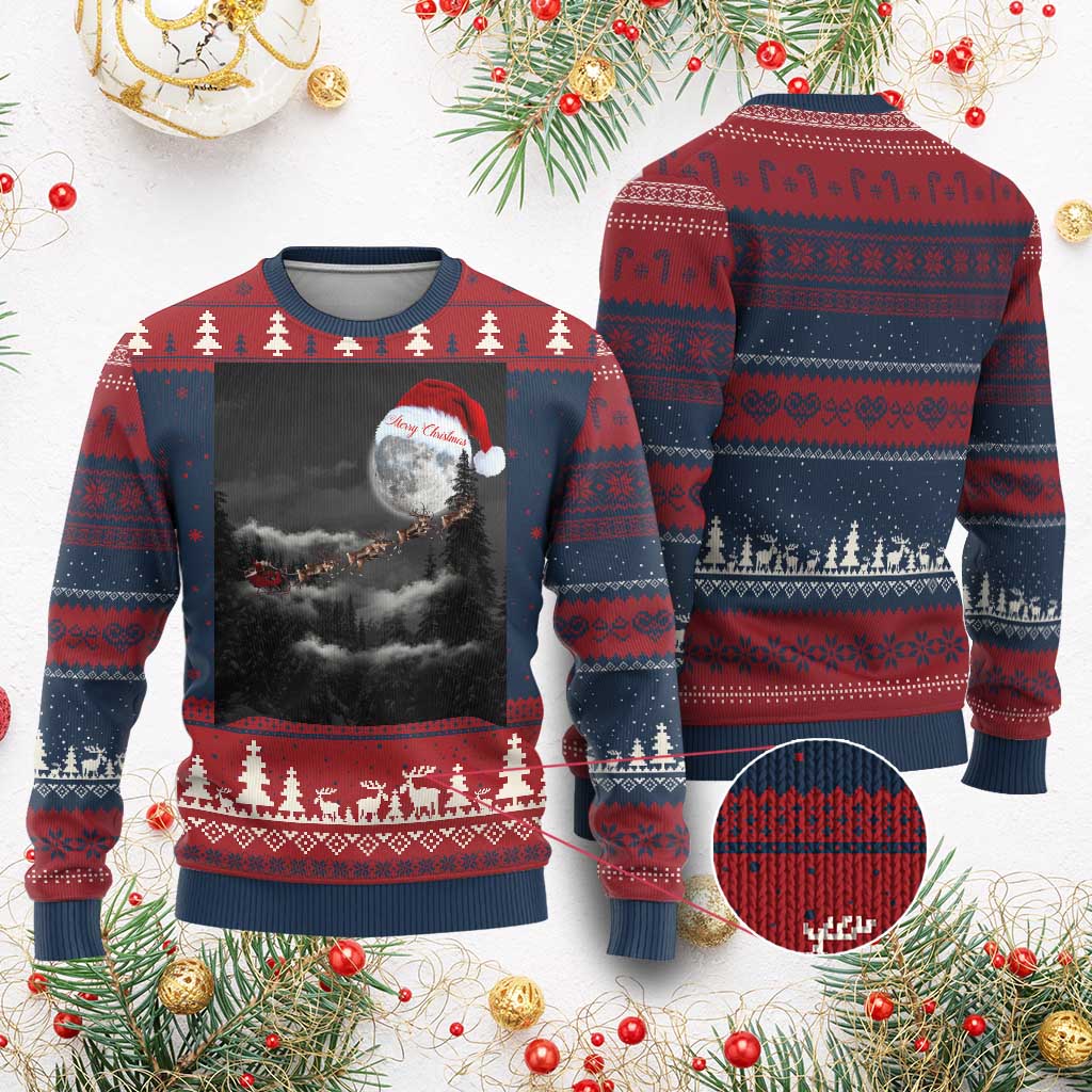 Merry Xmas Ugly Christmas Sweater Santa To The Moon - Wonder Print Shop