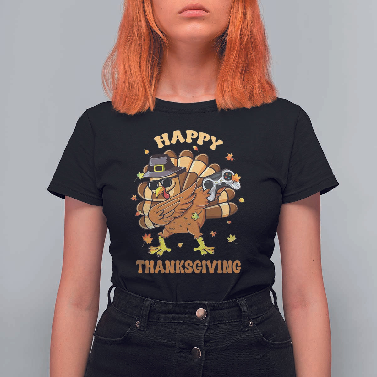 Funny Thanksgiving T Shirt For Women Dabbing Gamer Turkey - Wonder Print Shop