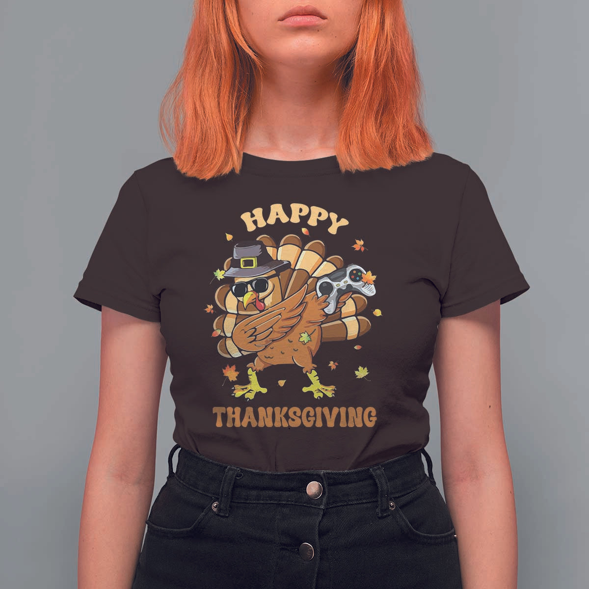 Funny Thanksgiving T Shirt For Women Dabbing Gamer Turkey - Wonder Print Shop