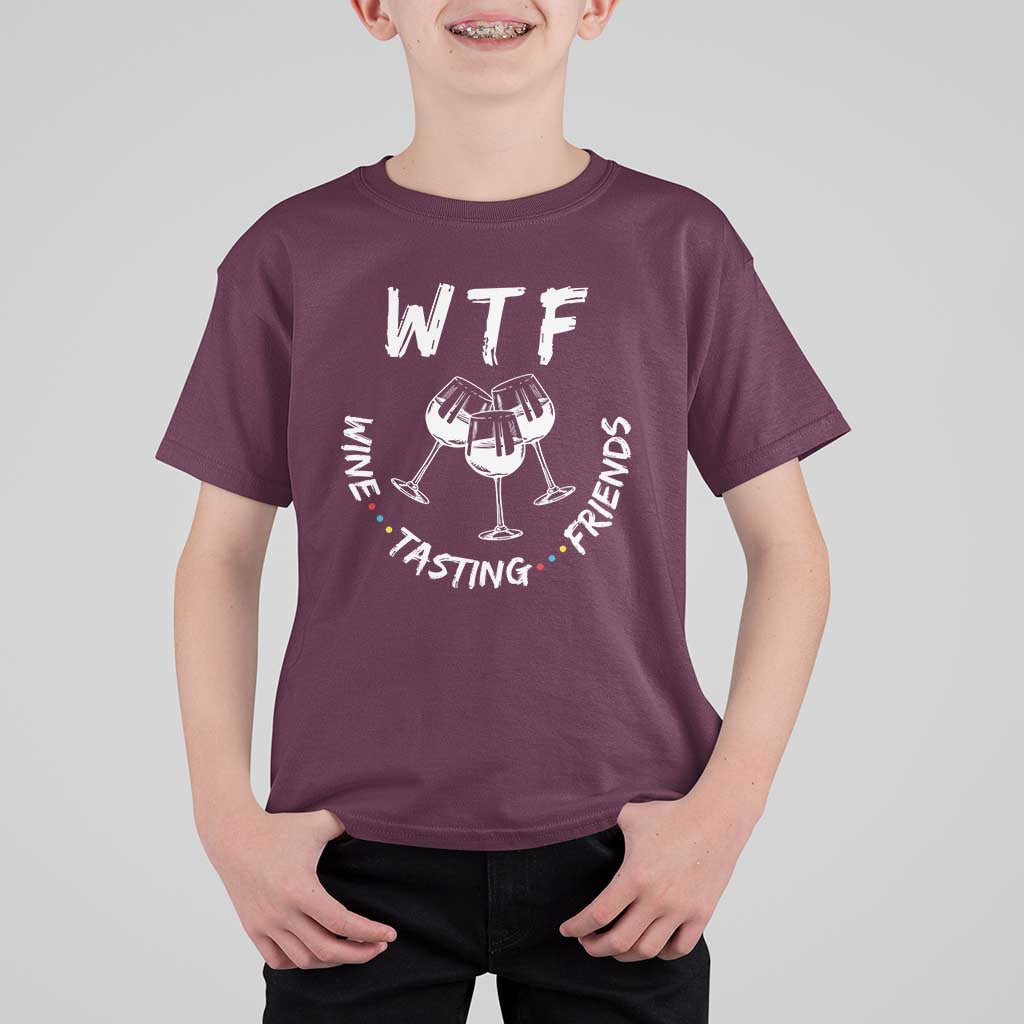 Thanksgiving Friends T Shirt For Kid WTF Wine Tasting Friends Drinking Club - Wonder Print Shop