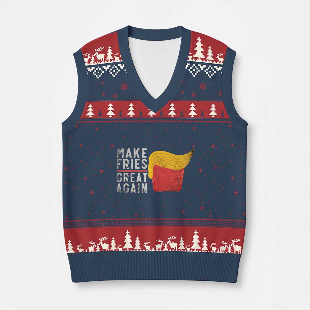 Funny Fries V-Neck Knit Sweater Vest Vintage Make Fries Great Again