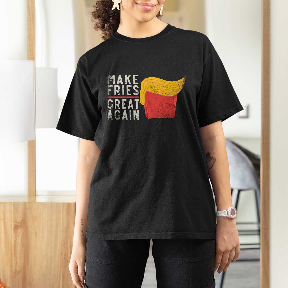 Funny Fries T Shirt For Women Vintage Make Fries Great Again