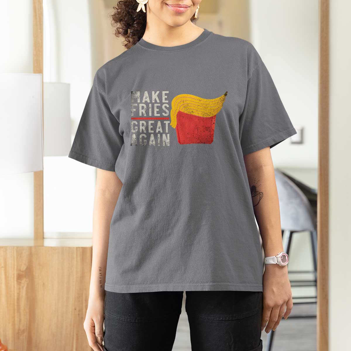 Funny Fries T Shirt For Women Vintage Make Fries Great Again