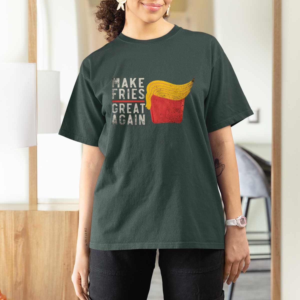 Funny Fries T Shirt For Women Vintage Make Fries Great Again