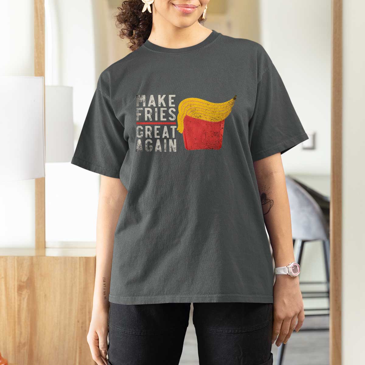 Funny Fries T Shirt For Women Vintage Make Fries Great Again