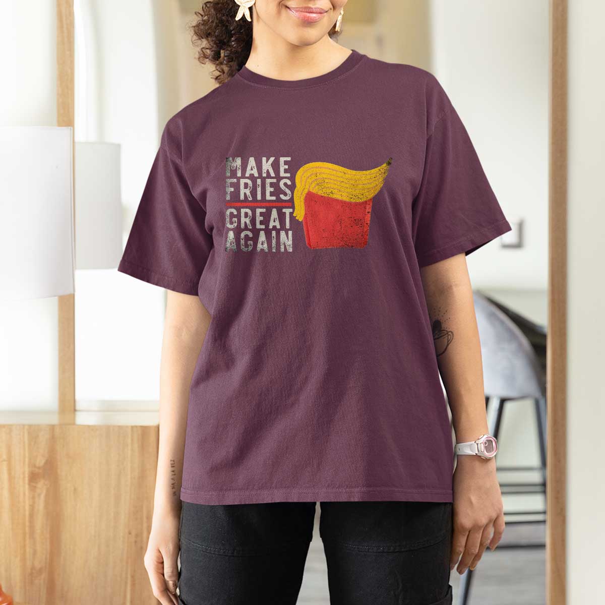 Funny Fries T Shirt For Women Vintage Make Fries Great Again