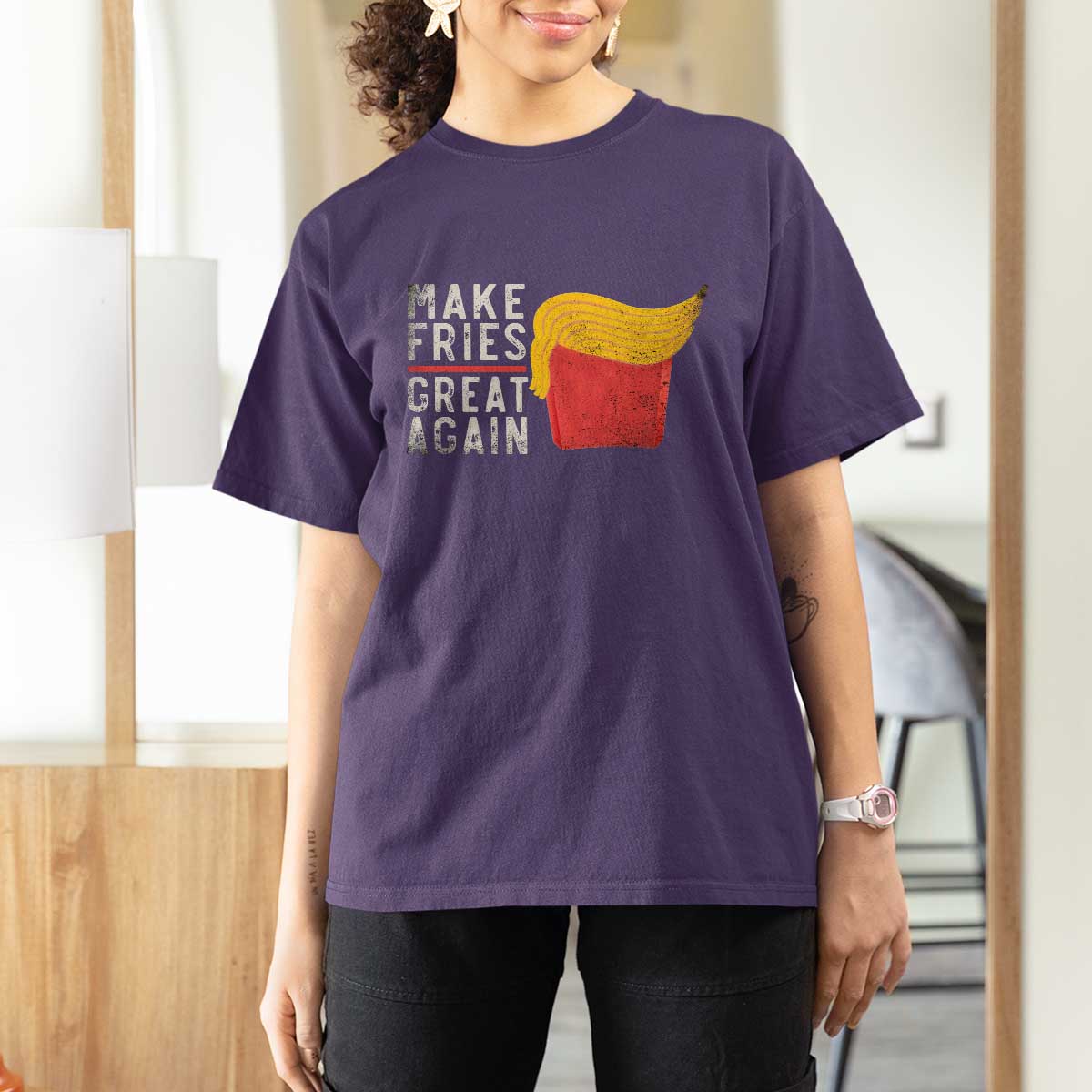 Funny Fries T Shirt For Women Vintage Make Fries Great Again