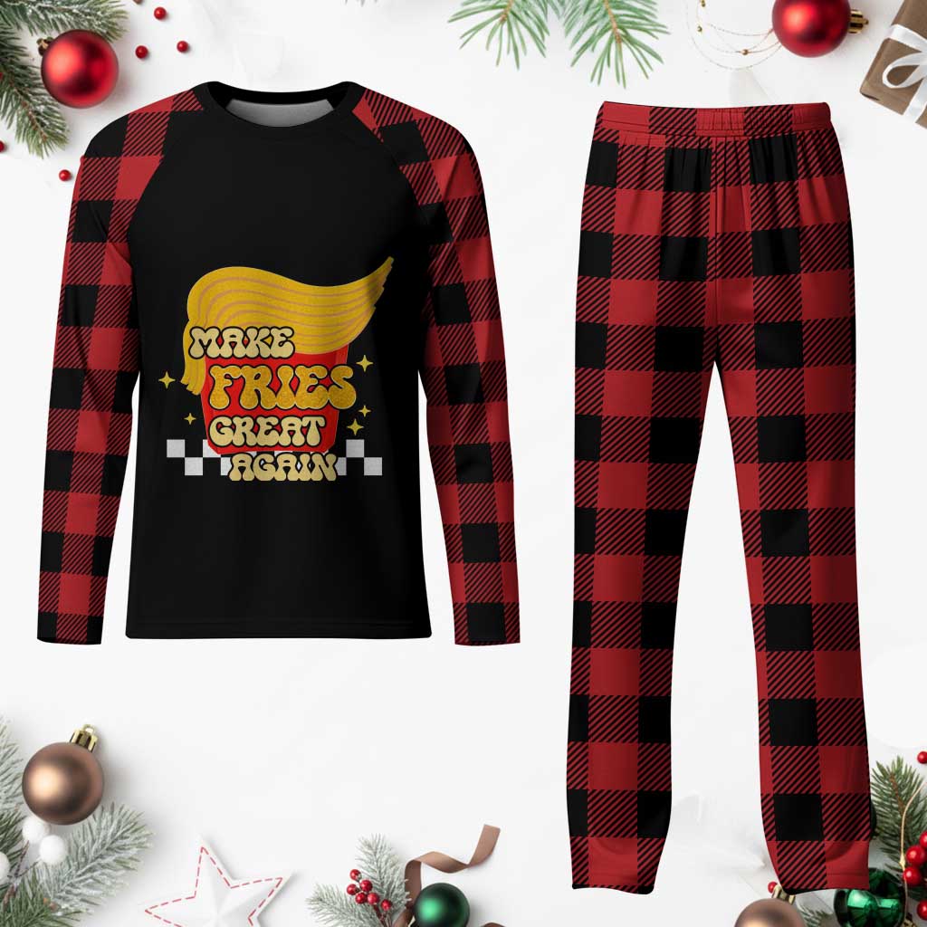 Funny Fries Plaid Pajama Set Make Fries Great Again Checkered