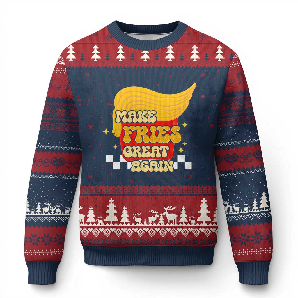 Funny Fries Ugly Christmas Sweater Make Fries Great Again Checkered