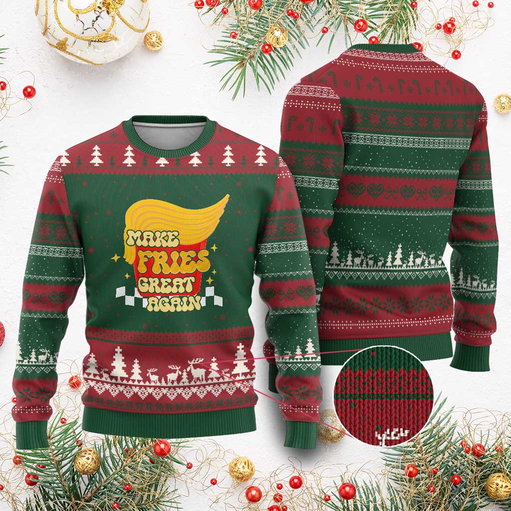 Funny Fries Ugly Christmas Sweater Make Fries Great Again Checkered