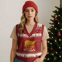 Funny Fries V-Neck Knit Sweater Vest Make Fries Great Again Checkered