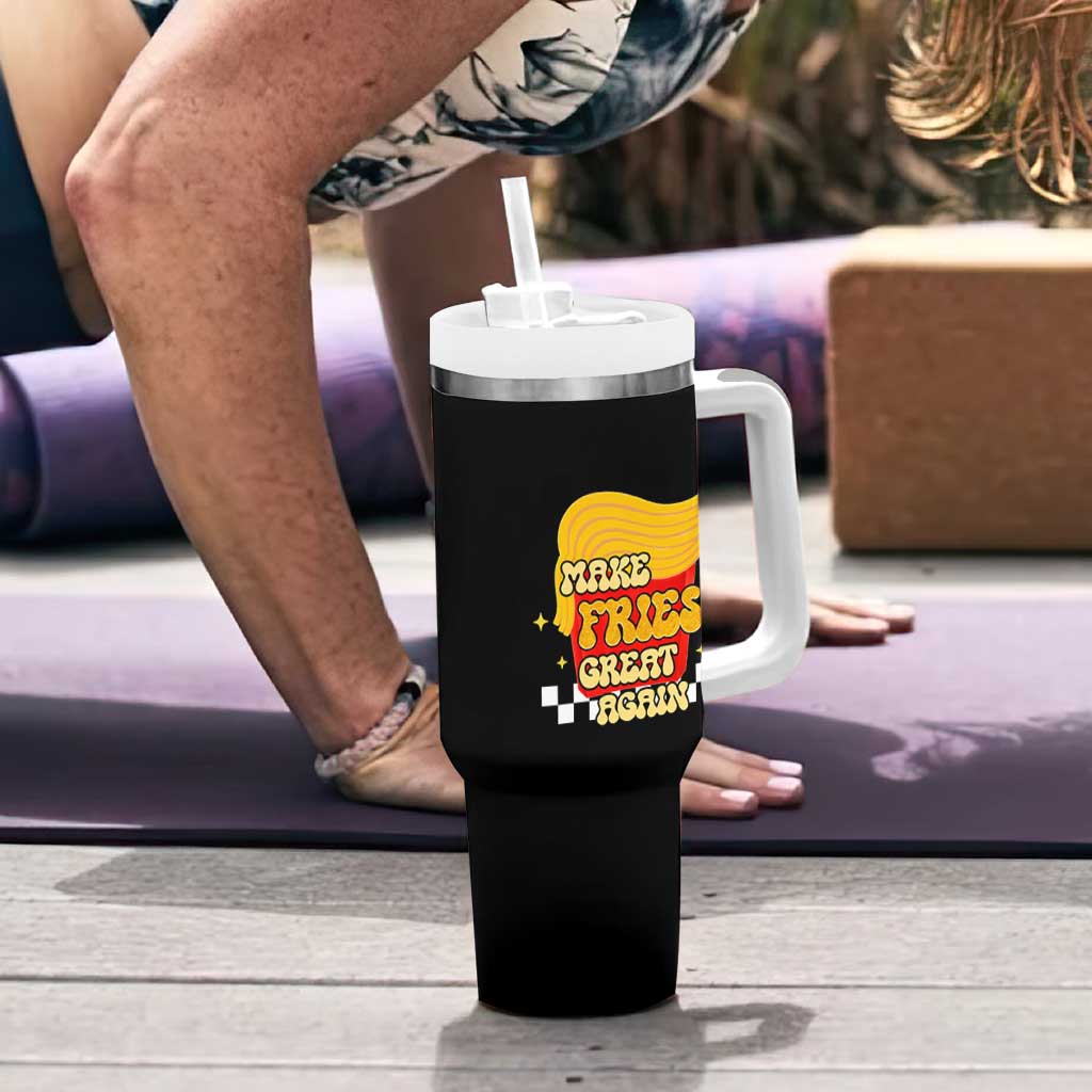 Funny Fries Tumbler With Handle Make Fries Great Again Checkered