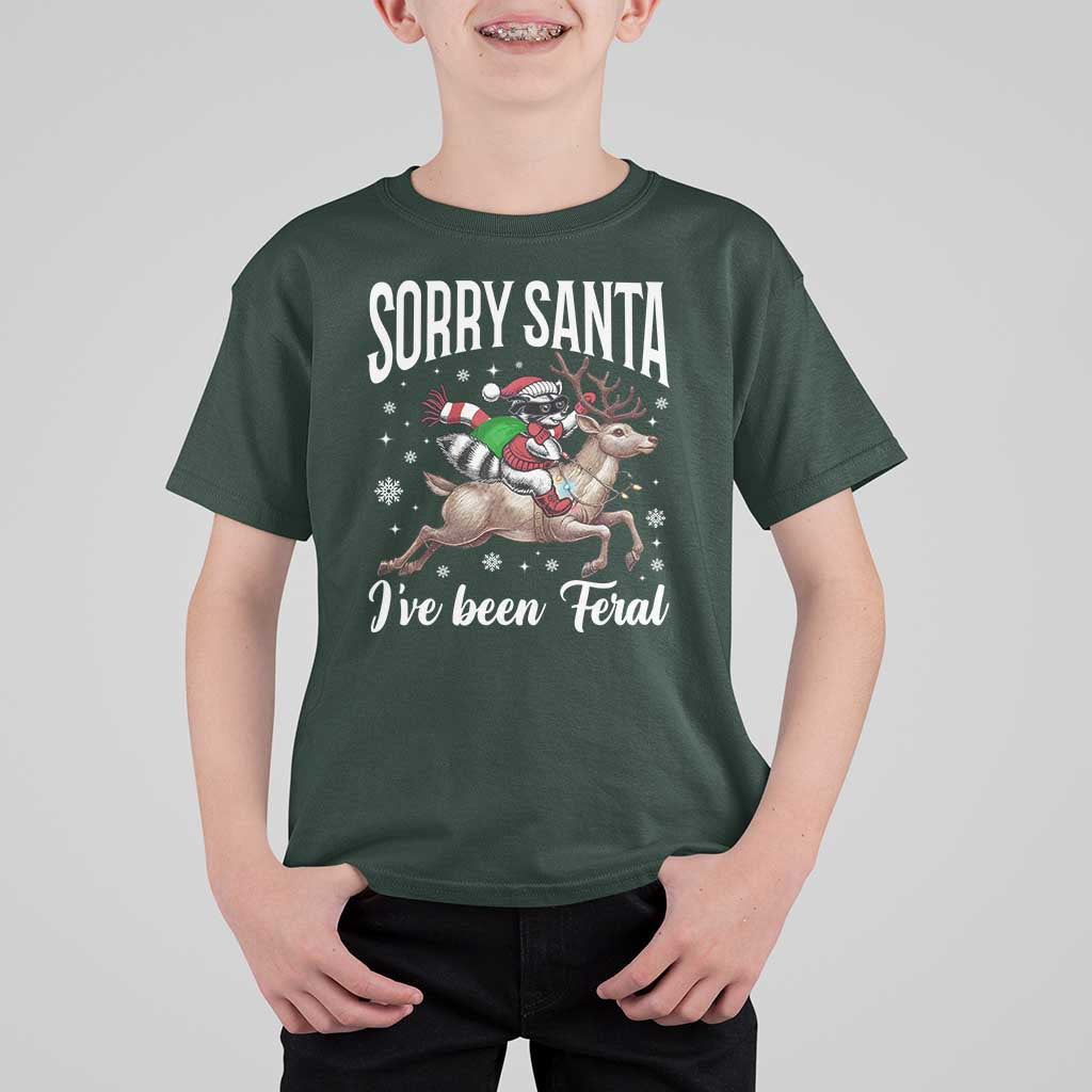 Christmas Raccoon T Shirt For Kid Sorry Santa I've Been Feral Funny Weird Xmas Gifts - Wonder Print Shop