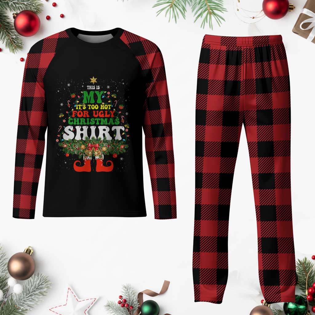 Too Hot Ugly Christmas Sweaters Plaid Pajama Set Funny Xmas Elf - Wonder Print Shop