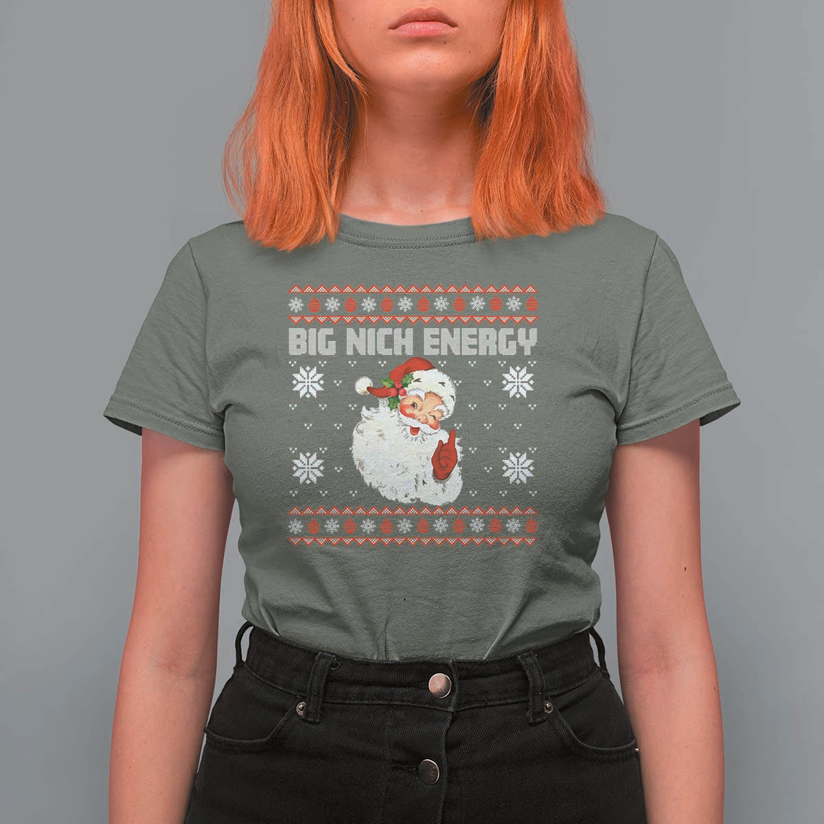Christmas Santa Claus T Shirt For Women Big Nick Energy Santa Ugly Xmas - Wonder Print Shop