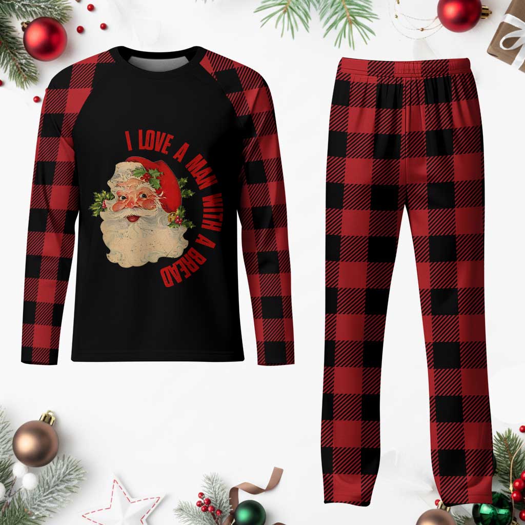 Santa Plaid Pajama Set Fun Retro I Love A Man With A Beard - Wonder Print Shop