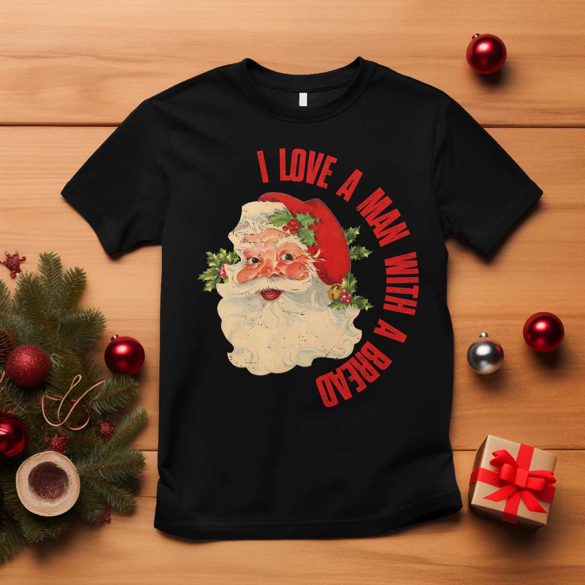 Christmas Santa T Shirt Fun Retro I Love A Man With A Beard - Wonder Print Shop
