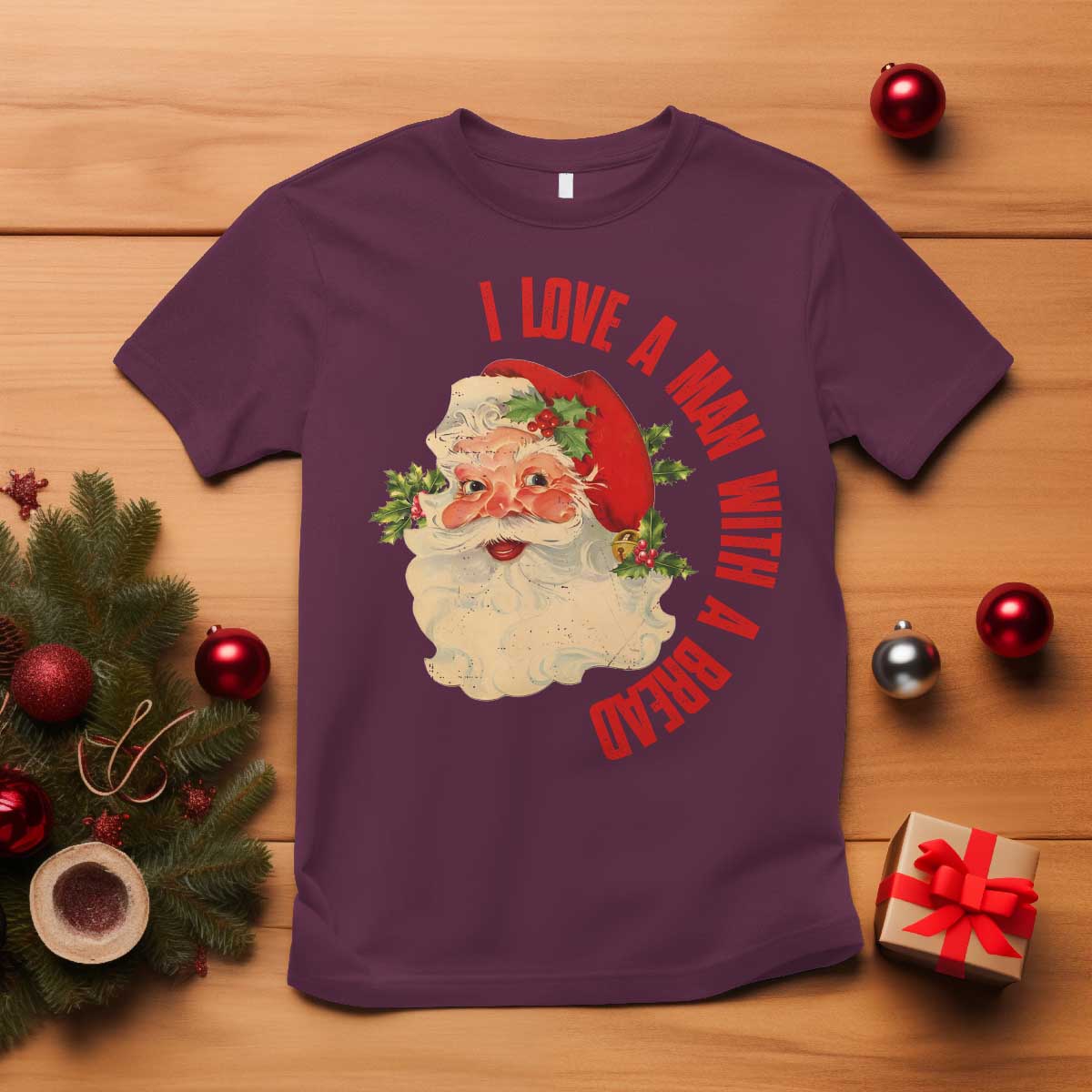 Christmas Santa T Shirt Fun Retro I Love A Man With A Beard - Wonder Print Shop