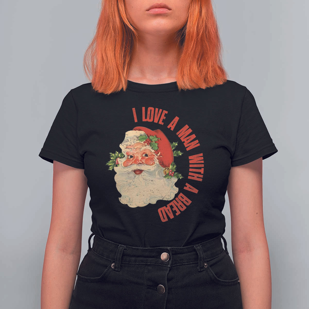 Christmas Santa T Shirt For Women Fun Retro I Love A Man With A Beard - Wonder Print Shop