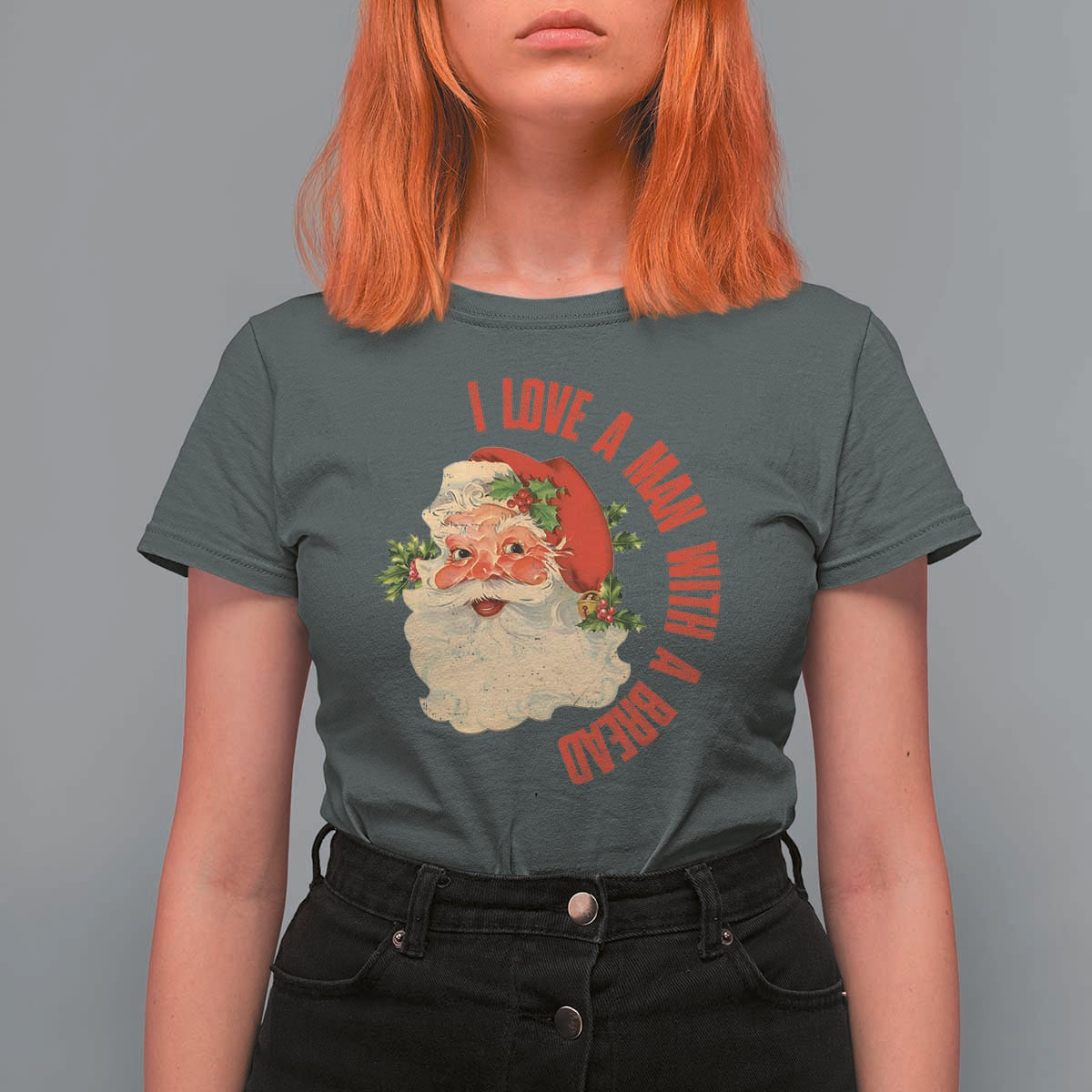 Christmas Santa T Shirt For Women Fun Retro I Love A Man With A Beard - Wonder Print Shop