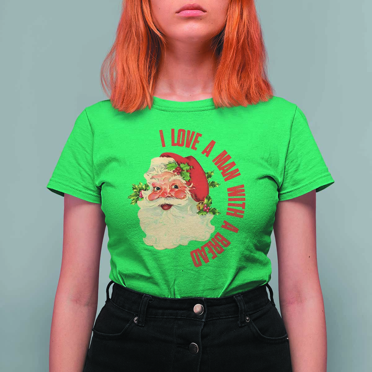 Christmas Santa T Shirt For Women Fun Retro I Love A Man With A Beard - Wonder Print Shop
