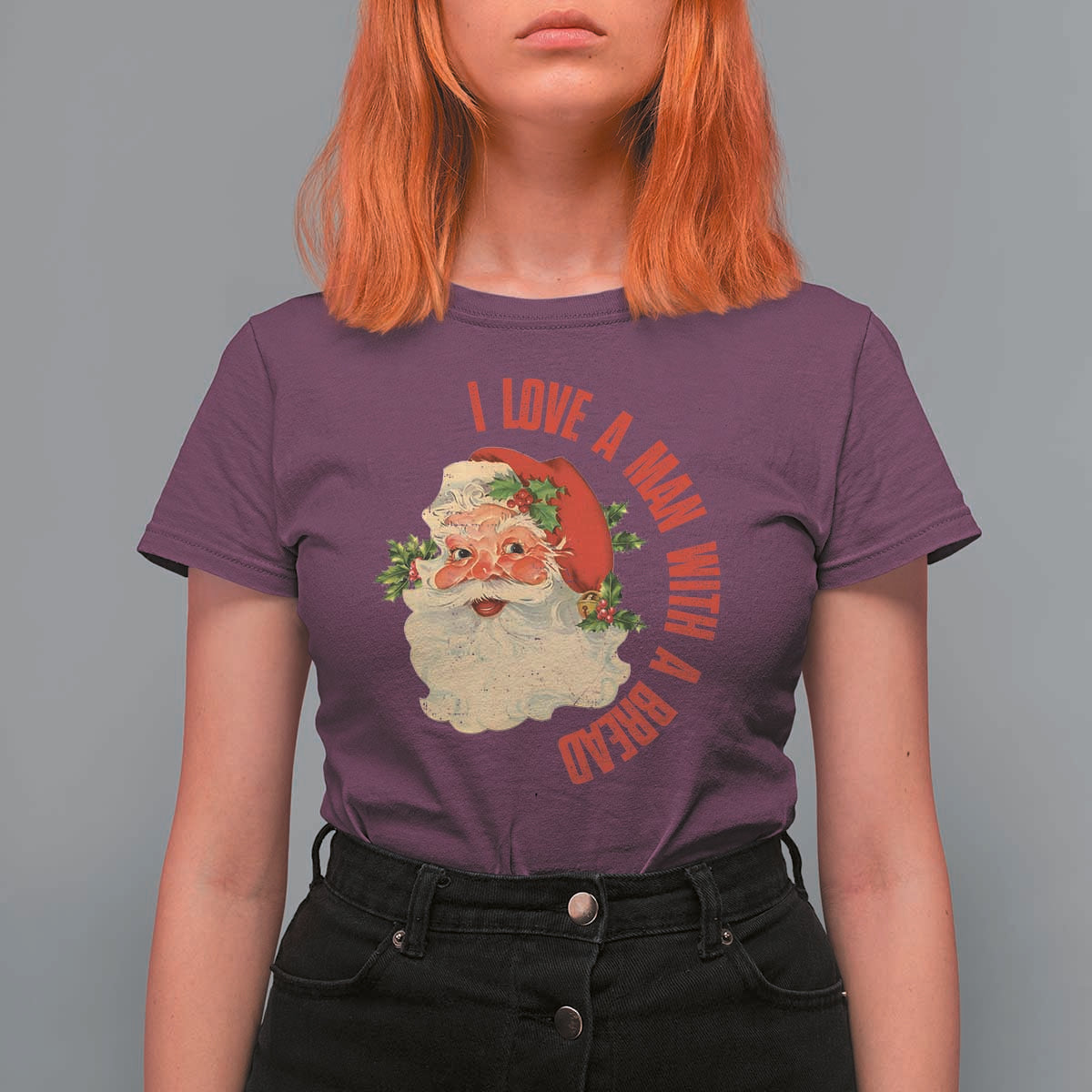 Christmas Santa T Shirt For Women Fun Retro I Love A Man With A Beard - Wonder Print Shop