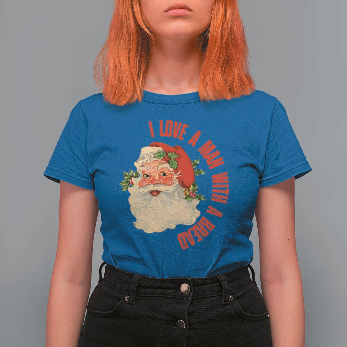 Christmas Santa T Shirt For Women Fun Retro I Love A Man With A Beard - Wonder Print Shop