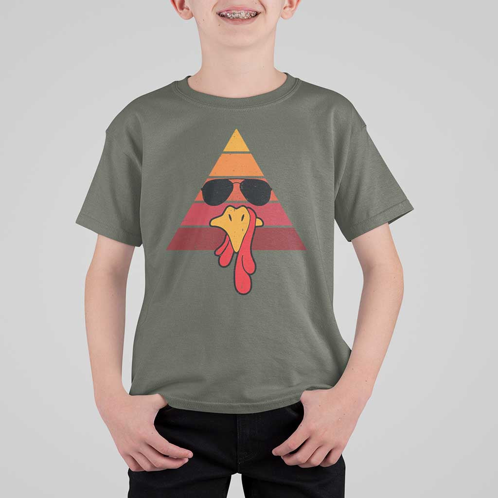Funny Thanksgiving T Shirt For Kid Cool Turkey Face With Sunglasses Face Vintage Retro - Wonder Print Shop