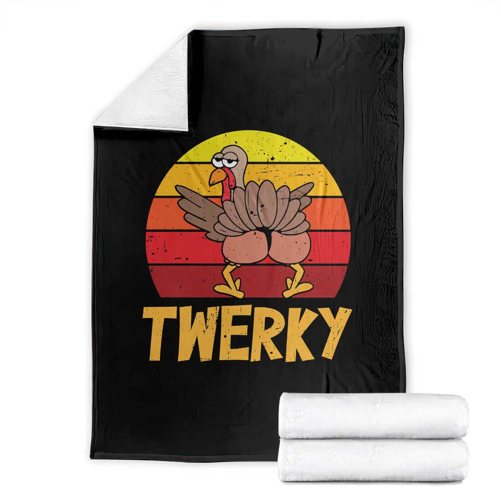 Funny Thanksgiving Throw Blanket Vintage Twerky Turkey Butt Twerk Dance Pun Gift - Wonder Print Shop