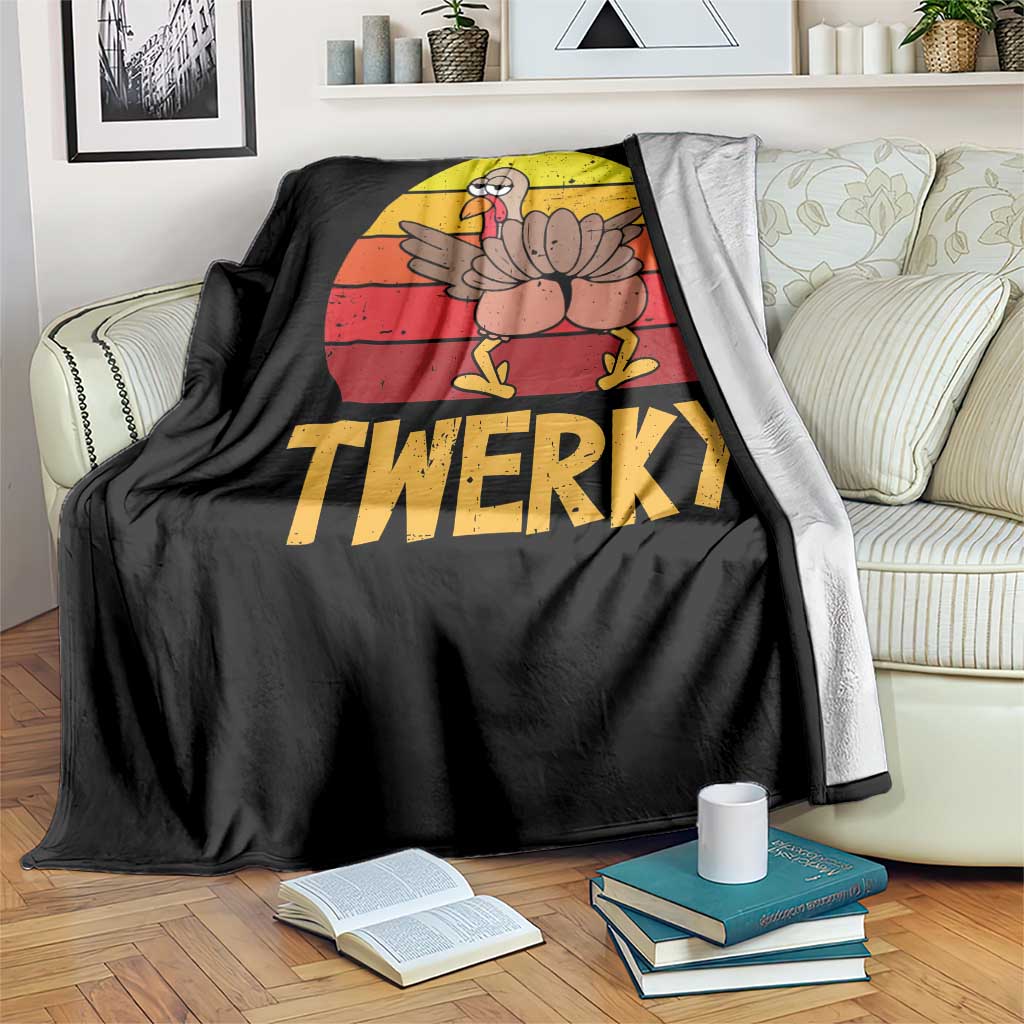 Funny Thanksgiving Throw Blanket Vintage Twerky Turkey Butt Twerk Dance Pun Gift - Wonder Print Shop