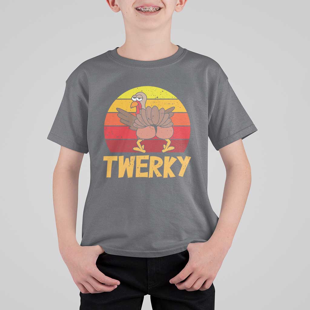 Funny Thanksgiving T Shirt For Kid Vintage Twerky Turkey Butt Twerk Dance Pun Gift - Wonder Print Shop