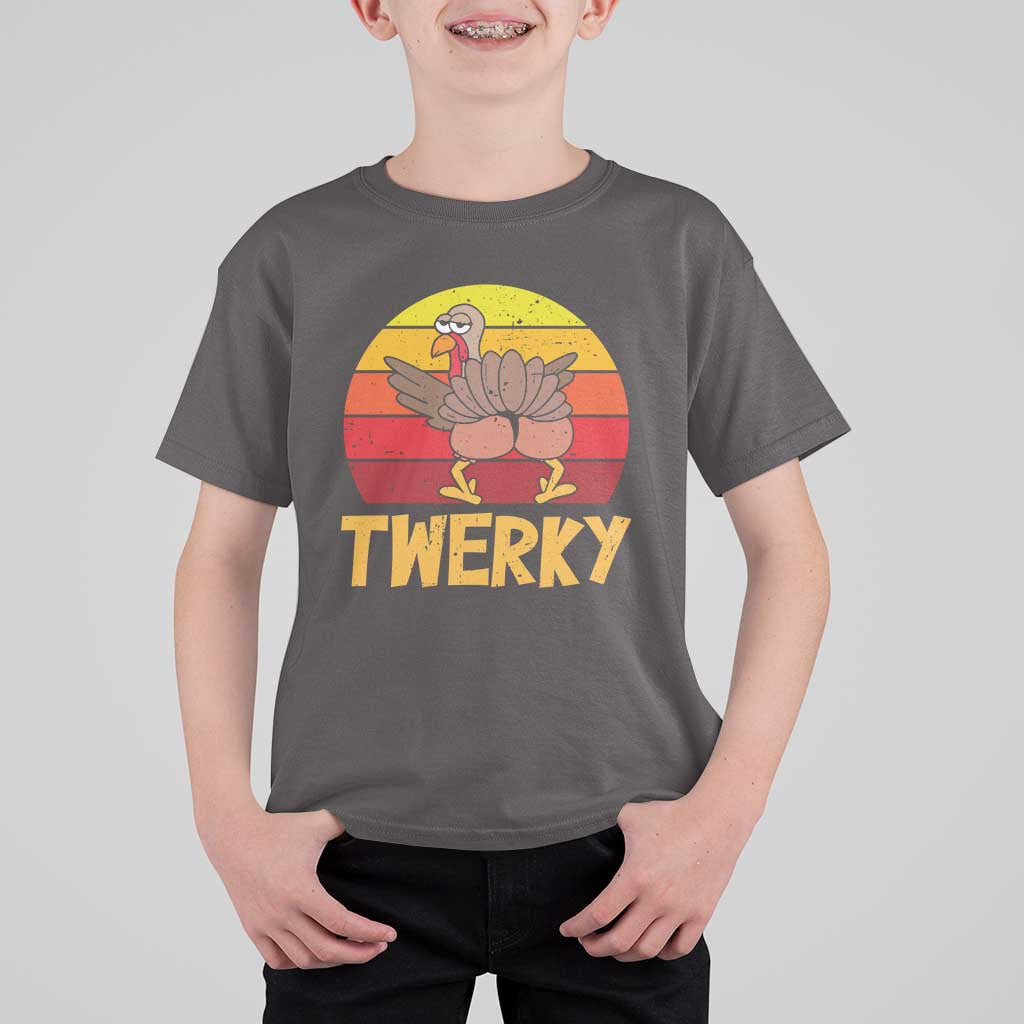 Funny Thanksgiving T Shirt For Kid Vintage Twerky Turkey Butt Twerk Dance Pun Gift - Wonder Print Shop