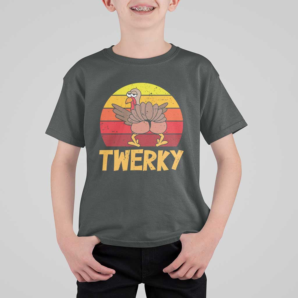 Funny Thanksgiving T Shirt For Kid Vintage Twerky Turkey Butt Twerk Dance Pun Gift - Wonder Print Shop