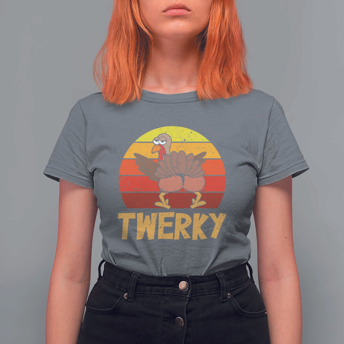 Funny Thanksgiving T Shirt For Women Vintage Twerky Turkey Butt Twerk Dance Pun Gift - Wonder Print Shop