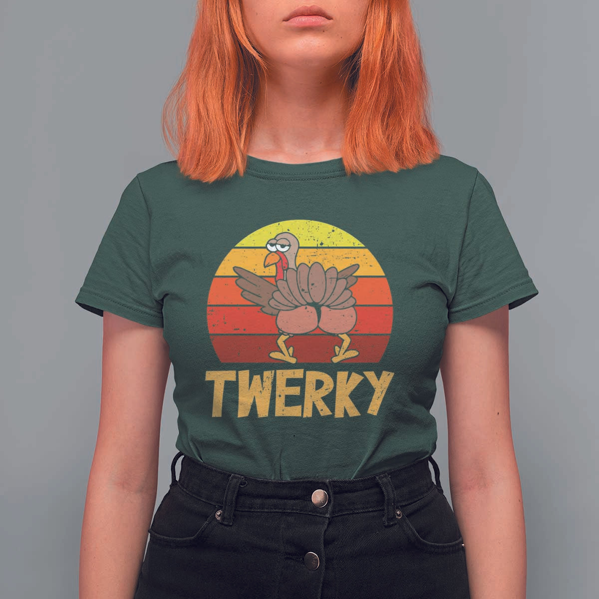 Funny Thanksgiving T Shirt For Women Vintage Twerky Turkey Butt Twerk Dance Pun Gift - Wonder Print Shop