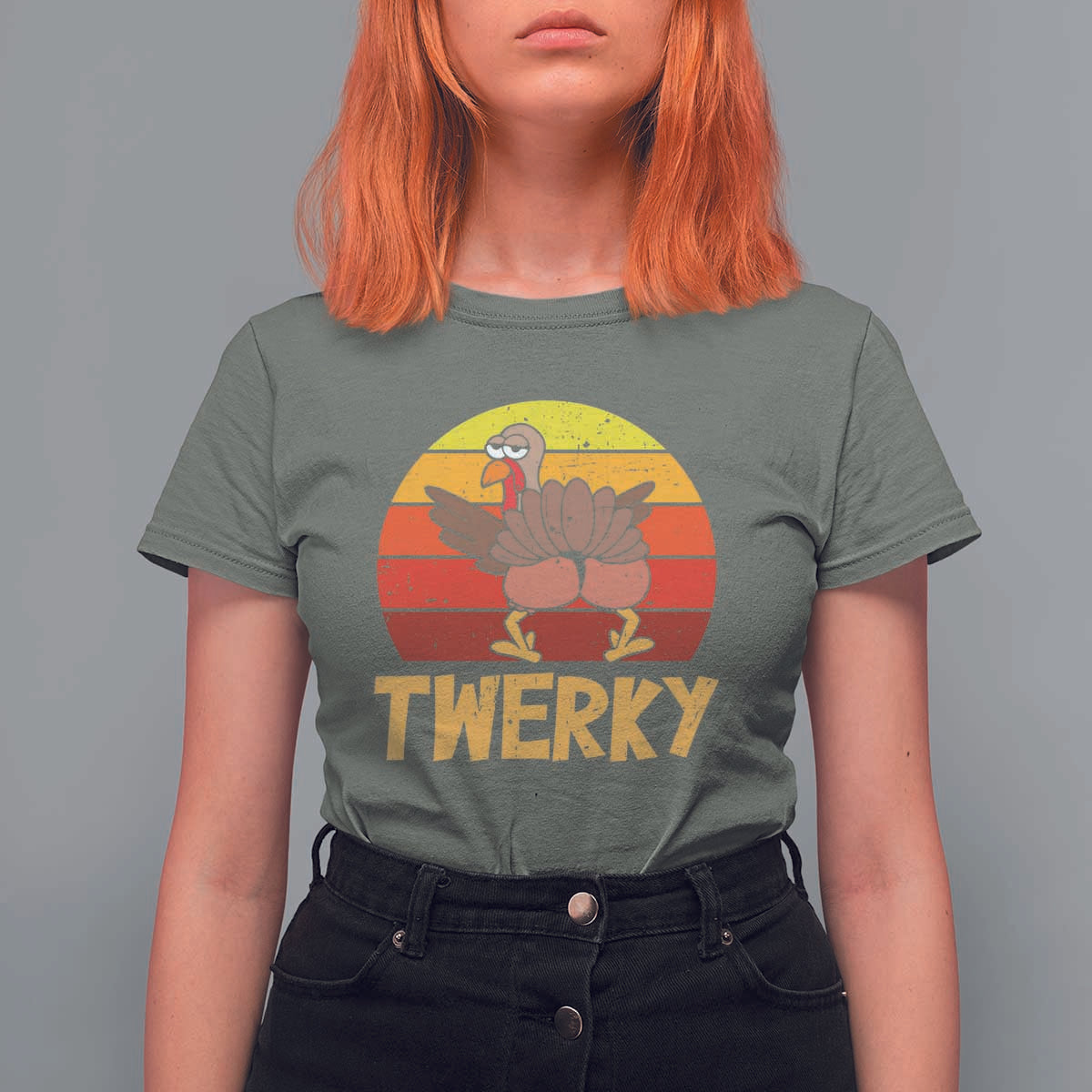 Funny Thanksgiving T Shirt For Women Vintage Twerky Turkey Butt Twerk Dance Pun Gift - Wonder Print Shop