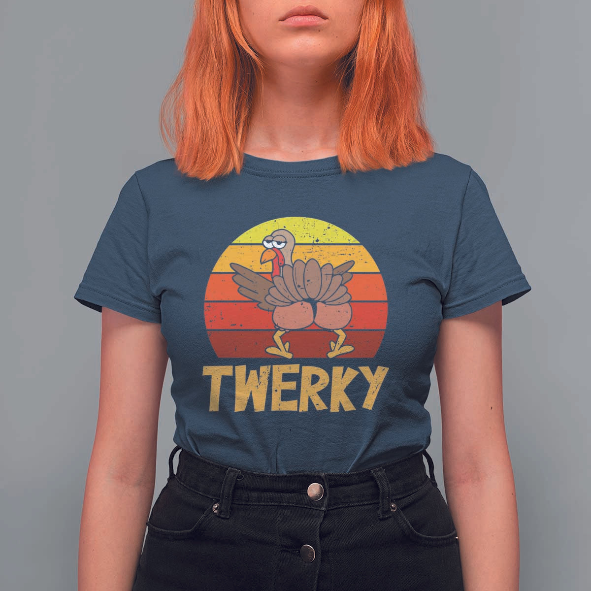 Funny Thanksgiving T Shirt For Women Vintage Twerky Turkey Butt Twerk Dance Pun Gift - Wonder Print Shop