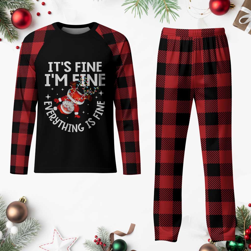 Funny Santa Plaid Pajama Set It's Fine I'm Fine Everything Is Fine - Wonder Print Shop